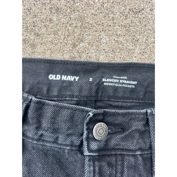 Old Navy Black High-Rise Slouchy Straight Button Fly Jeans – Size 2 - Picture 4 of 7